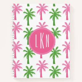 Preppy Pink & Green Palm Trees Monogram Notitieboe Notitieboek
