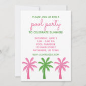 Preppy Pink & Green Palm Trees Party Uitnodigingen (Voorkant)