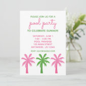 Preppy Pink & Green Palm Trees Party Uitnodigingen (Staand voorkant)