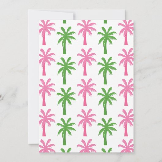 Preppy Pink & Green Palm Trees Party Uitnodigingen (Achterkant)