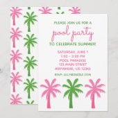 Preppy Pink & Green Palm Trees Party Uitnodigingen (Voorkant / Achterkant)