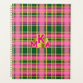Preppy Pink & Green Plaid | Monogrammed Planner (Voorkant)