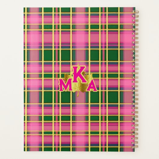 Preppy Pink & Green Plaid | Monogrammed Planner (Achterkant)