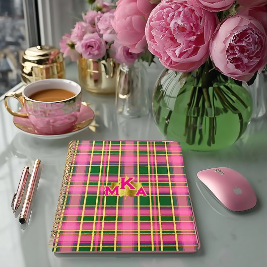 Preppy Pink & Green Plaid | Monogrammed Planner