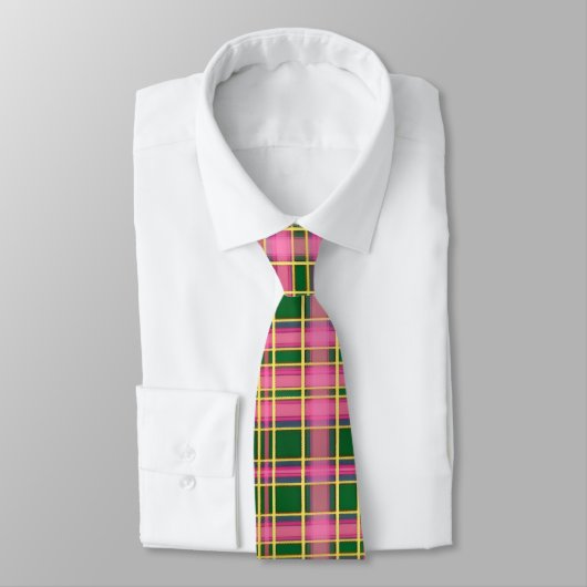 Preppy Pink & Green Plaid  Neck Tie Stropdas (Gebonden)