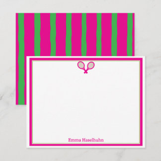 Preppy Pink & Green Tennis Flat Card Stationary Bedankkaart