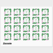 Preppy Pink + Groene Palm Trees Wedding Vierkante Sticker (Vel)