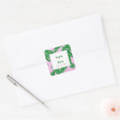 Preppy Pink + Groene Palm Trees Wedding Vierkante Sticker (Envelop)