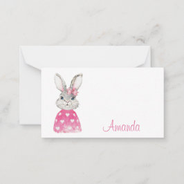 Preppy Pink Heart Bow Bunny Notitiekaartje