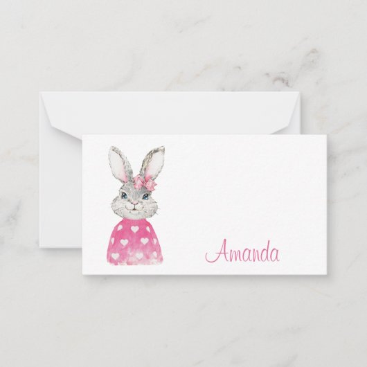 Preppy Pink Heart Bow Bunny Notitiekaartje (Voorkant)
