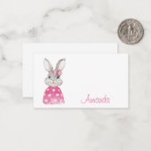 Preppy Pink Heart Bow Bunny Notitiekaartje (Voorkant / Achterkant in situ)