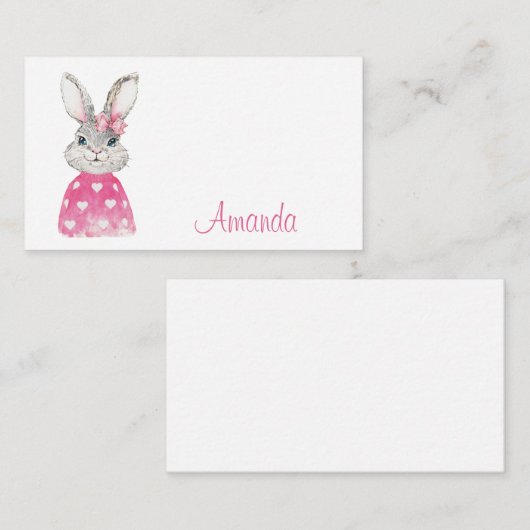 Preppy Pink Heart Bow Bunny Notitiekaartje (Voorkant / Achterkant)