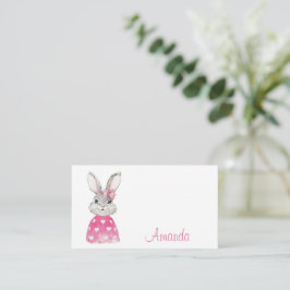 Preppy Pink Heart Bow Bunny Notitiekaartje