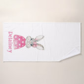 Preppy Pink Heart Bow Bunny Personalized Badhanddoek (Badhanddoek)