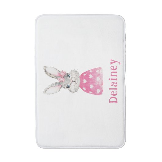 Preppy Pink Heart Bow Bunny Personalized Badmat (Voorkant Verticaal)