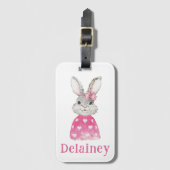 Preppy Pink Heart Bow Bunny Personalized Bagagelabel (Voorkant (verticaal))