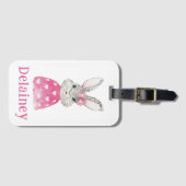 Preppy Pink Heart Bow Bunny Personalized Bagagelabel (Voorkant (horizontaal))