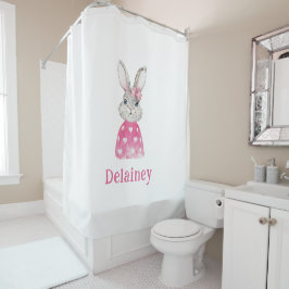 Preppy Pink Heart Bow Bunny Personalized Douchegordijn
