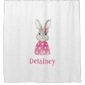 Preppy Pink Heart Bow Bunny Personalized Douchegordijn (Voorkant)
