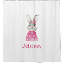 Preppy Pink Heart Bow Bunny Personalized