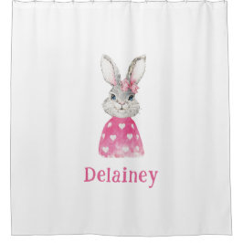 Preppy Pink Heart Bow Bunny Personalized Douchegordijn