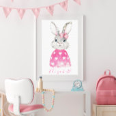Preppy Pink Heart Personalized Bunny Canvas Afdruk