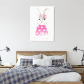 Preppy Pink Heart Personalized Bunny Canvas Afdruk (Insitu (Slaapkamer))