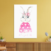 Preppy Pink Heart Personalized Bunny Canvas Afdruk (Insitu (Woonkamer))