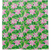 Preppy Pink Lily Floral Chic Botanical Bathroom  Douchegordijn (Voorkant)