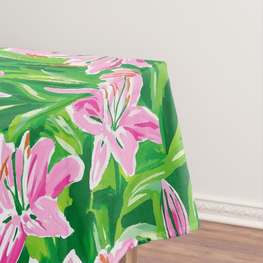 Preppy Pink Lily Floral Greenery Chic Garden Party Tafelkleed (Voorbeeld)