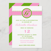 Preppy Pink & Lime Green Monogram Striped 2 Kaart (Voorkant / Achterkant)