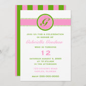 Preppy Pink & Lime Green Monogram Striped Surprise Kaart (Voorkant / Achterkant)
