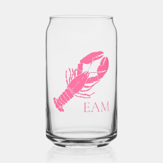 Preppy Pink Lobster Monogram Blikvorm Glas (Voorkant)
