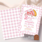 Preppy Pink Love You Two Pizza Party Verjaardag Kaart