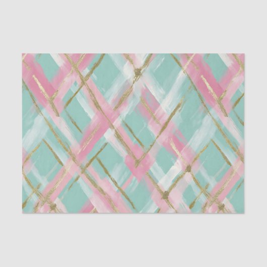 Preppy Pink Mint Gold Glitter Argyle Pattern Tissuepapier (Voorkant)
