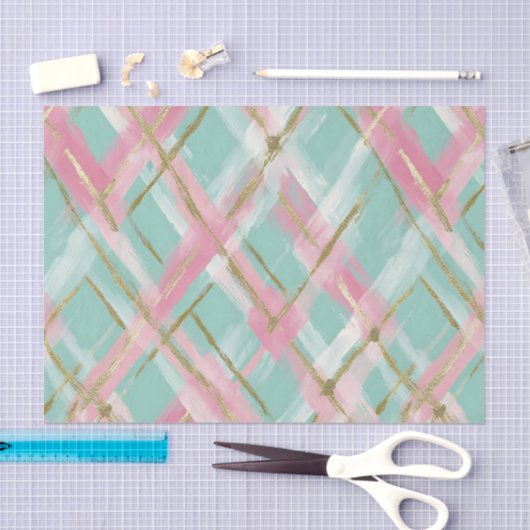 Preppy Pink Mint Gold Glitter Argyle Pattern Tissuepapier (Craft)