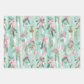 Preppy Pink Mint Gold Glitter Christmas Trees Bows Inpakpapier Vel (Voorkant 3)