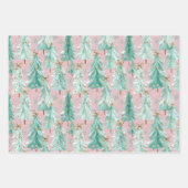 Preppy Pink Mint Gold Glitter Christmas Trees Bows Inpakpapier Vel (Voorkant 2)