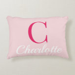 Preppy Pink Monogram Name Dorm Room Pillow  Accent Kussen<br><div class="desc">Preppy Pink Monogram Name Dorm Room Pillow – Personalized College Dorm Decor Add a polished preppy touch to your college dorm or bedroom with this personalized pink monogram pillow. Featuring a soft blush pink background, an elegant script name overlay, and a bold modern initial, this decorative throw pillow blends classic...</div>