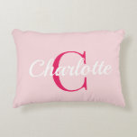 Preppy Pink Monogram Name Dorm Room Pillow  Accent Kussen<br><div class="desc">Preppy Pink Monogram Name Dorm Room Pillow – Personalized College Dorm Decor Add a polished preppy touch to your college dorm or bedroom with this personalized pink monogram pillow. Featuring a soft blush pink background, an elegant script name overlay, and a bold modern initial, this decorative throw pillow blends classic...</div>