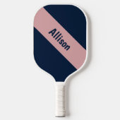 Preppy Pink op Navy Pickleball Paddle met naam (Voorkant)