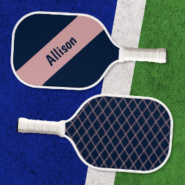 Preppy Pink op Navy Pickleball Paddle met naam