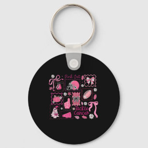 Preppy Pink Out Aanpakken Borstkanker Voetbal Bow  Sleutelhanger