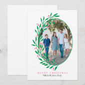 Preppy Pink Oval Kerstmis Wreatay Foto Feestdagenkaart (Voorkant / Achterkant)