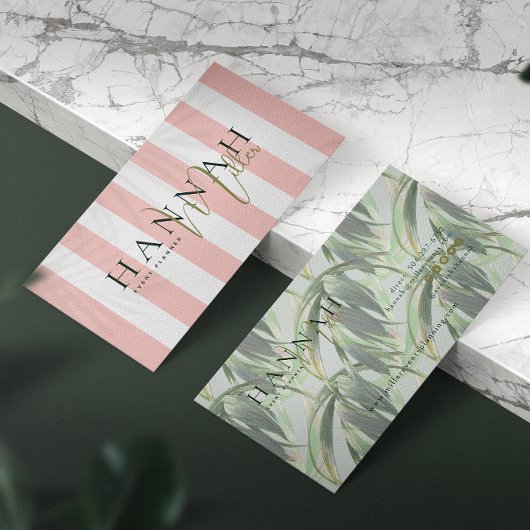 Preppy Pink Palms | Modern minimaal Visitekaartje