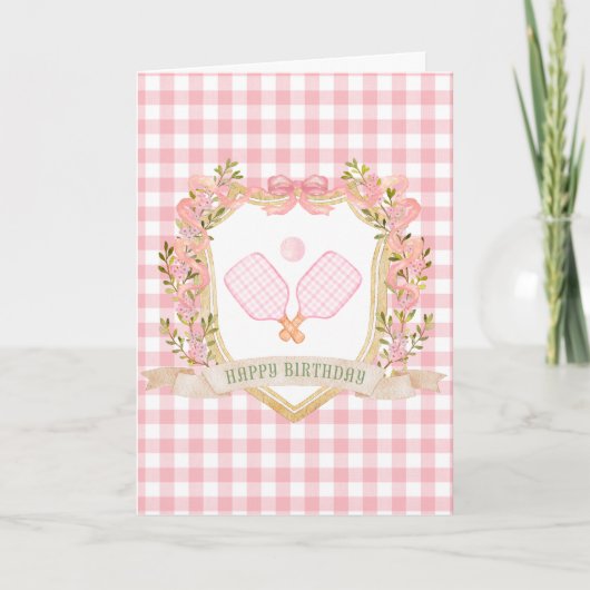 Preppy Pink Pickleball Happy Birthday Kaart (Voorkant)