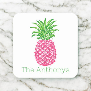 Preppy Pink Pineapple Aangepast Kartonnen Onderzetters