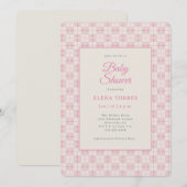Preppy Pink Plaid Baby Shower Invitation Kaart (Voorkant / Achterkant)