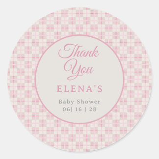 Preppy Pink Plaid Baby Shower  Ronde Sticker