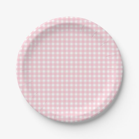 Preppy Pink Plaid Gingham Party Papieren Bordje (Voorkant)
